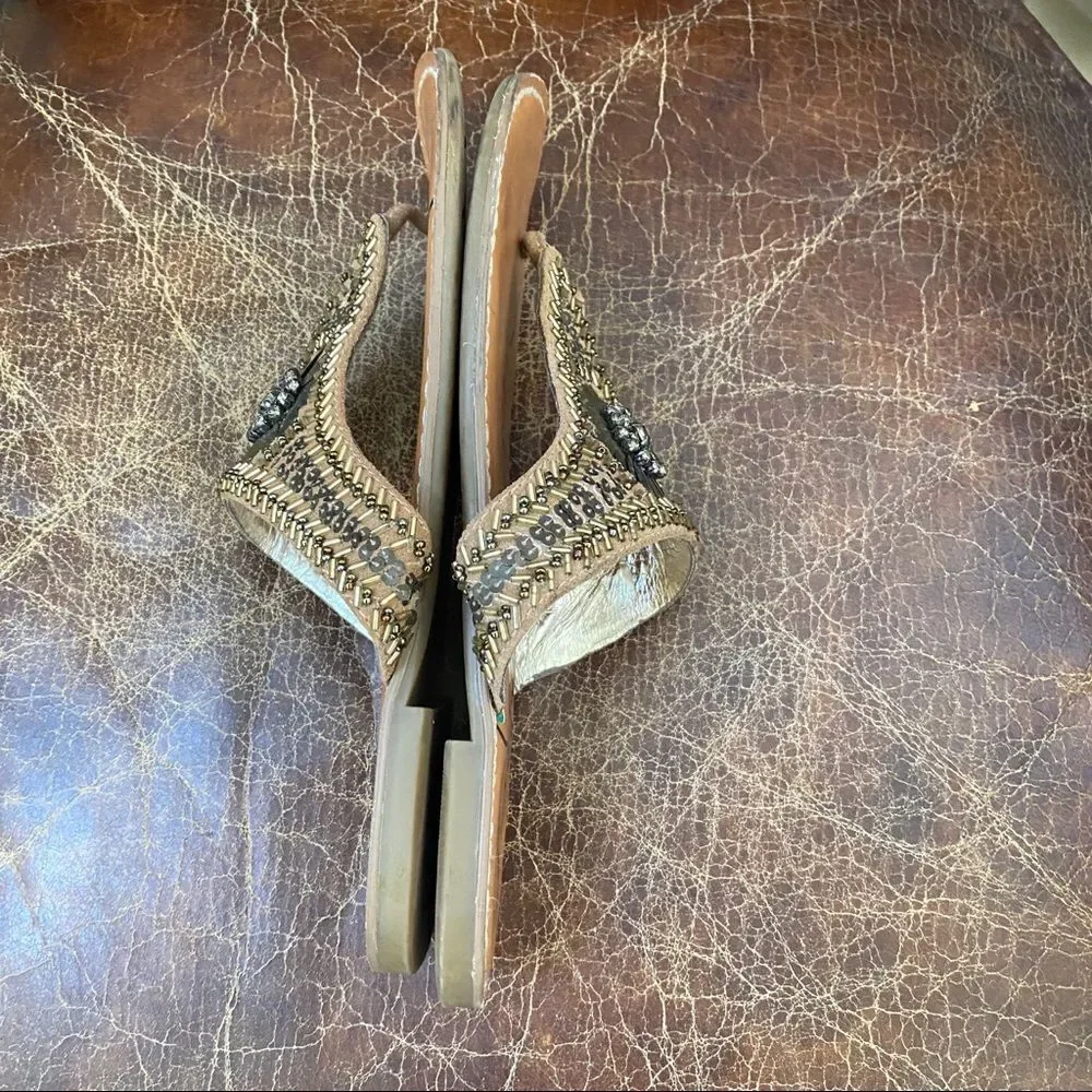LIBBY EDELMAN gold beaded leather sandals 9 1/2 M